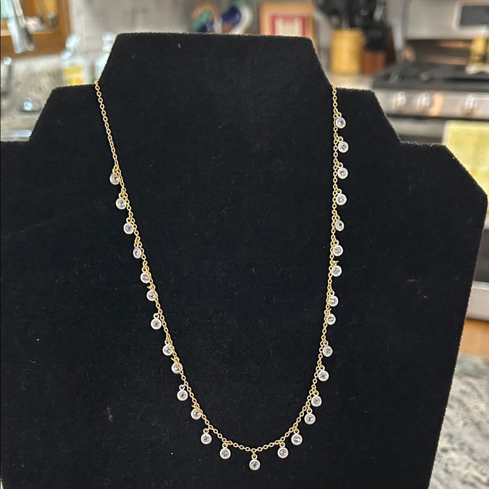 Gold CZ Drop Station Necklace - Sparkling Gold Necklace